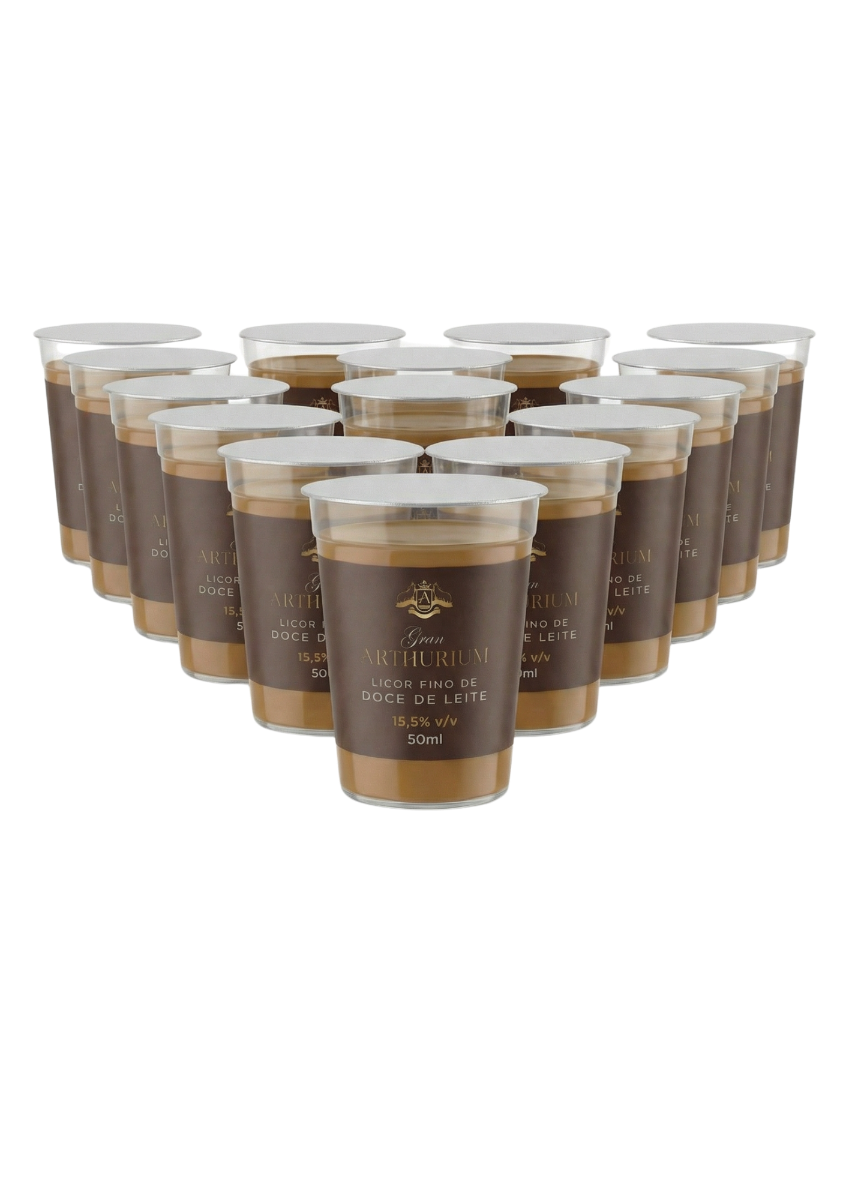 Caixa 15 copinhos 50 mL licor doce de leite Gran Arthurium