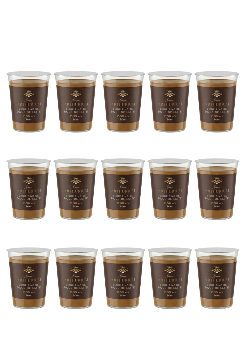 Caixa 15 copinhos 50 mL licor doce de leite Gran Arthurium